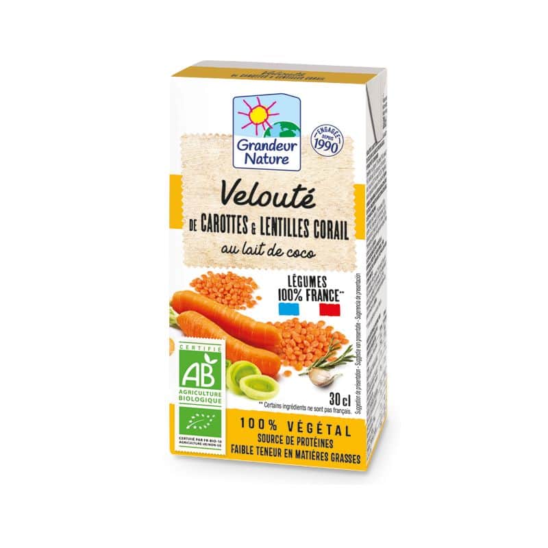Velouté carottes et lentilles corail